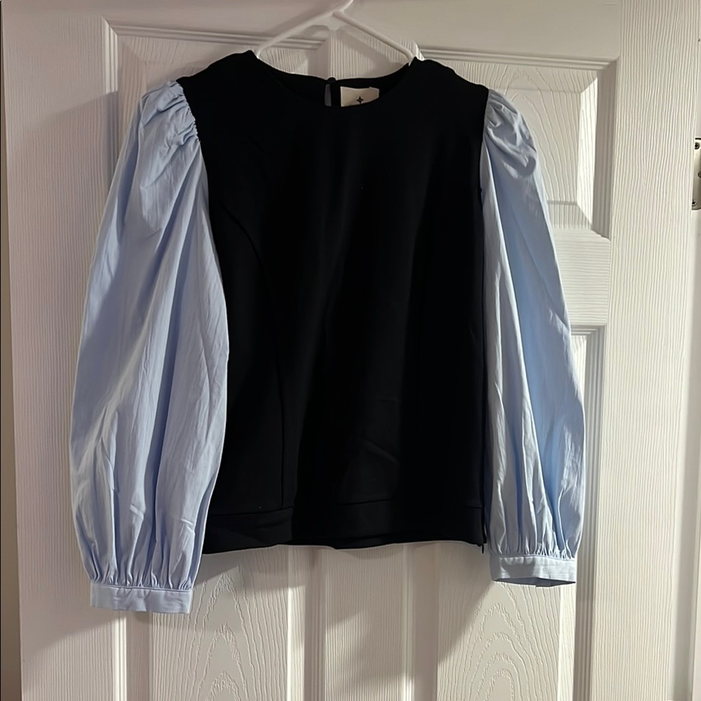Women's Black Top with Light Blue Puff Sleeves